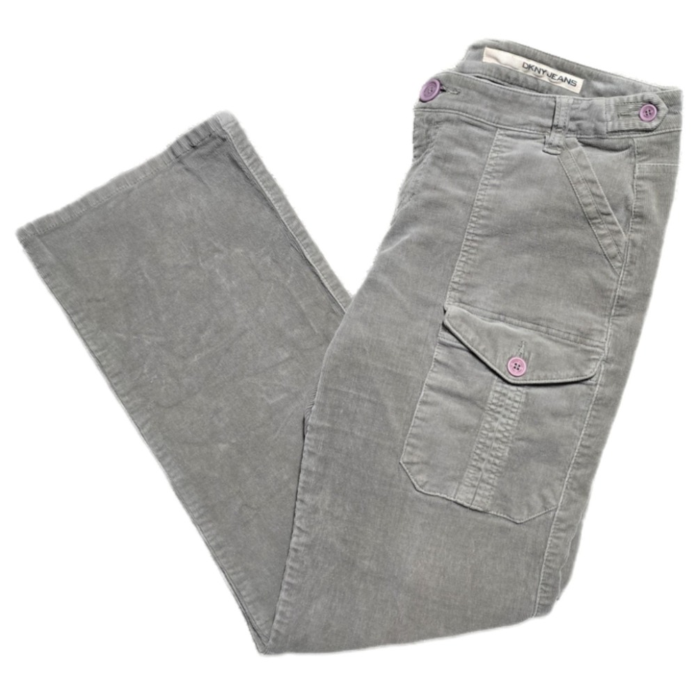VTG Y2K DKNY Japanese Style Cargo Corduroy Pants Womens 12 (36x32) Light‎ Olive